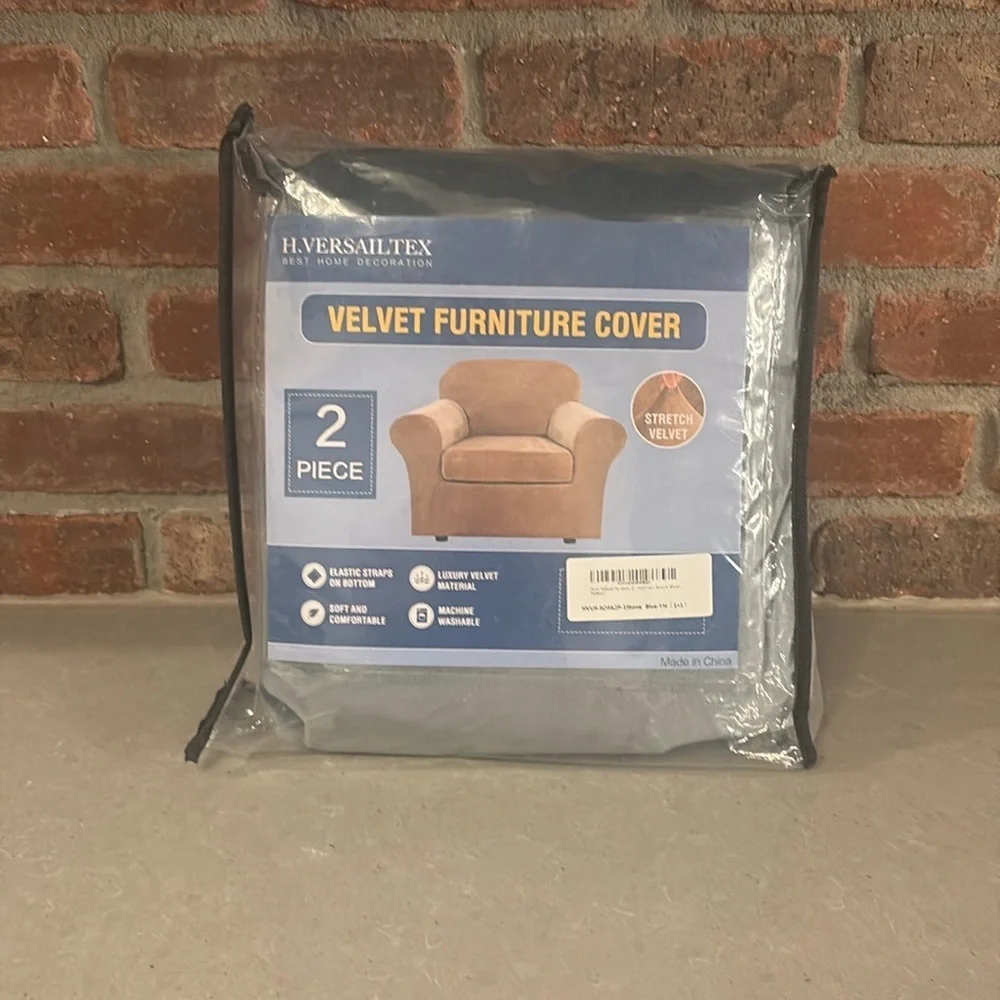 H.  Versailtex Blue velvet furniture cover 2 piece